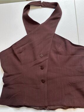 Coord. Fashion Nova Brown Halter Button-Front Top